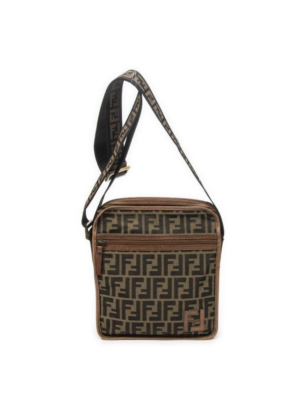 Fendi Square Flat Crossbody Brown Black Zucca Canvas